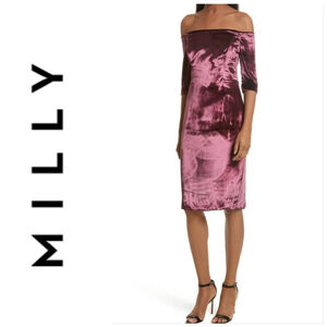 Milly Off The Shoulder Velvet Midi Dress Women's Size 8